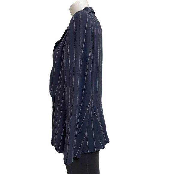 ARMANI COLLEZIONI Vintage 2k Striped Navy Wool Blend Notched Collar Blazer sz 14 - Picture 4 of 10